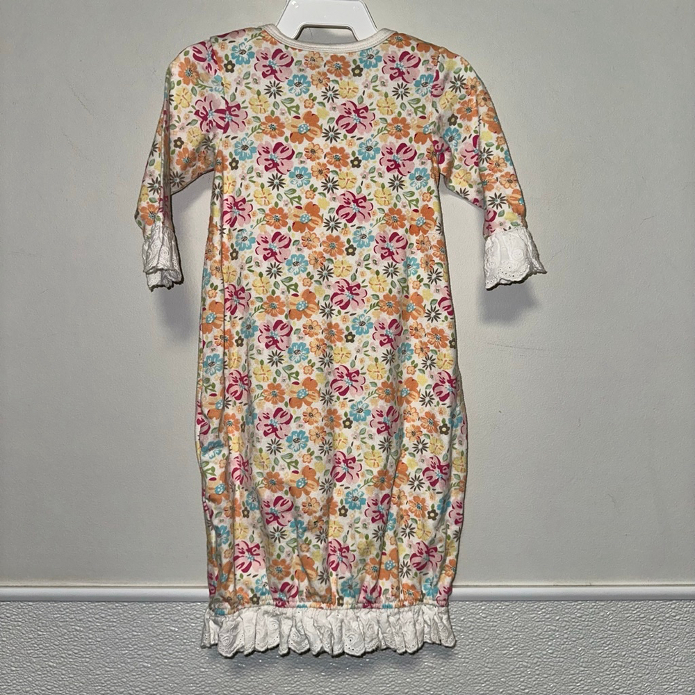 Baby Girl Maison Chic White Multi-color Floral Nightgown 3 Months Ruffles - Picture 3 of 11